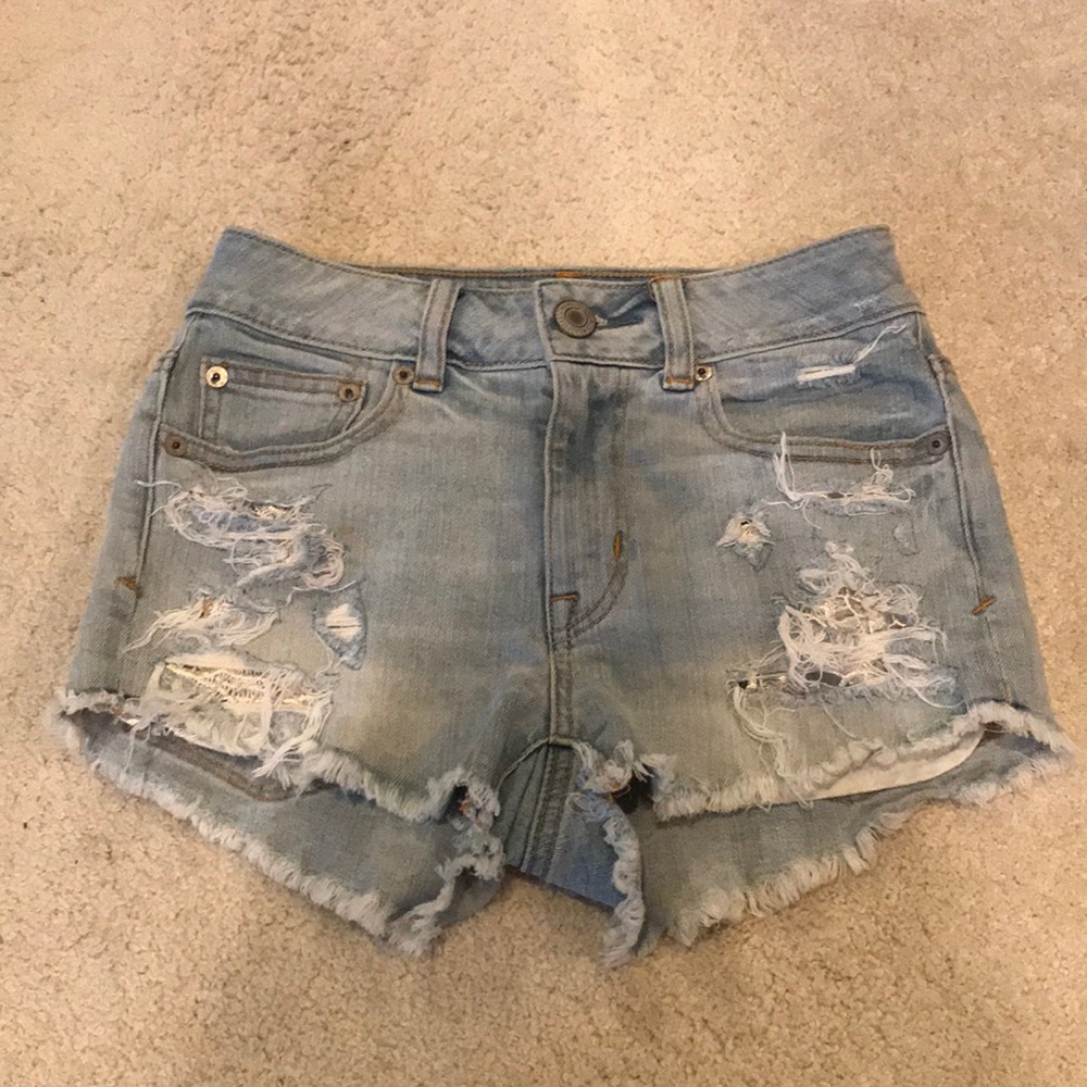 aeo lightwash denim shorts